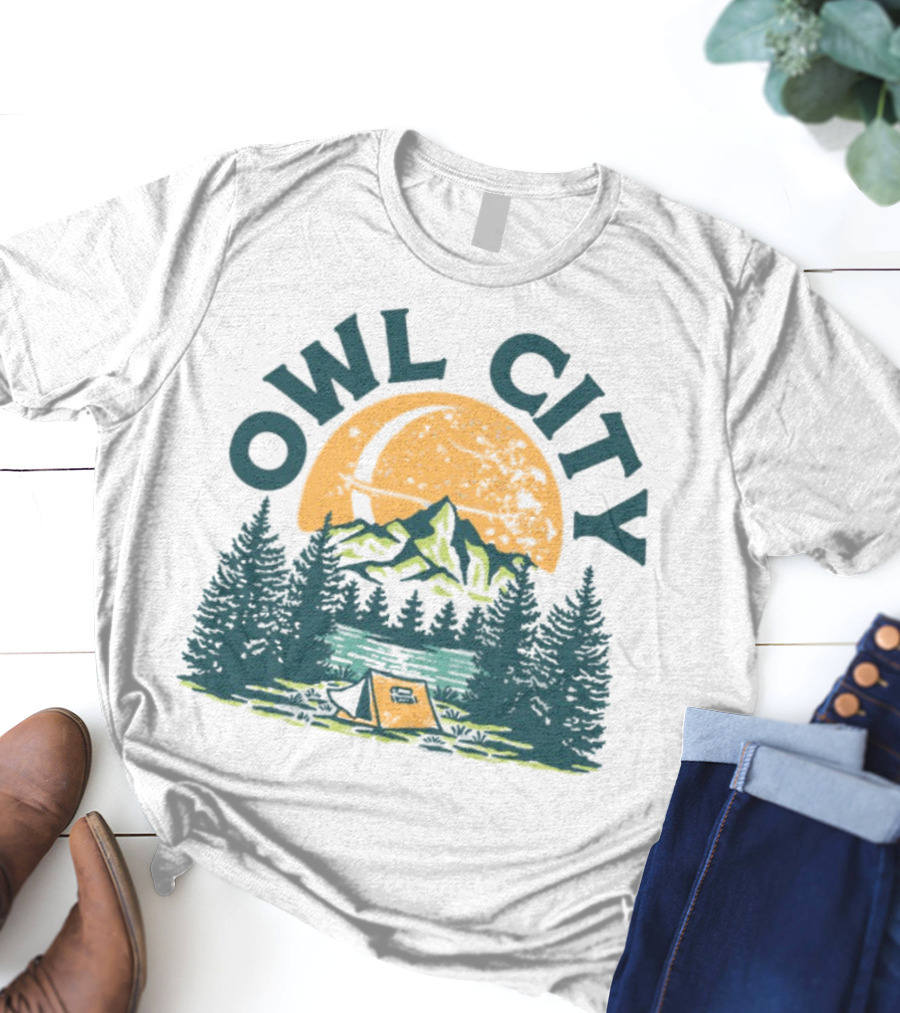 Owl City Mountains Camping Under Moon St. Patrick's Day T-Shirt