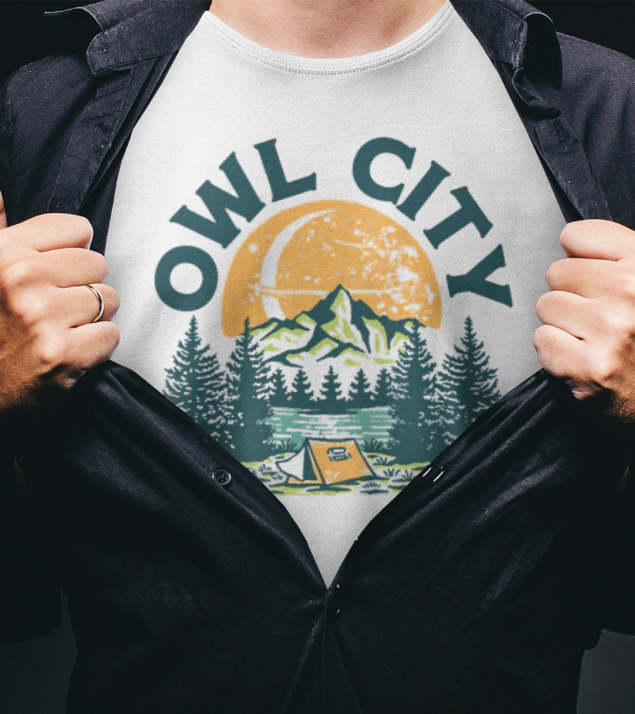 Owl City Mountains Camping Under Moon St. Patrick's Day T-Shirt