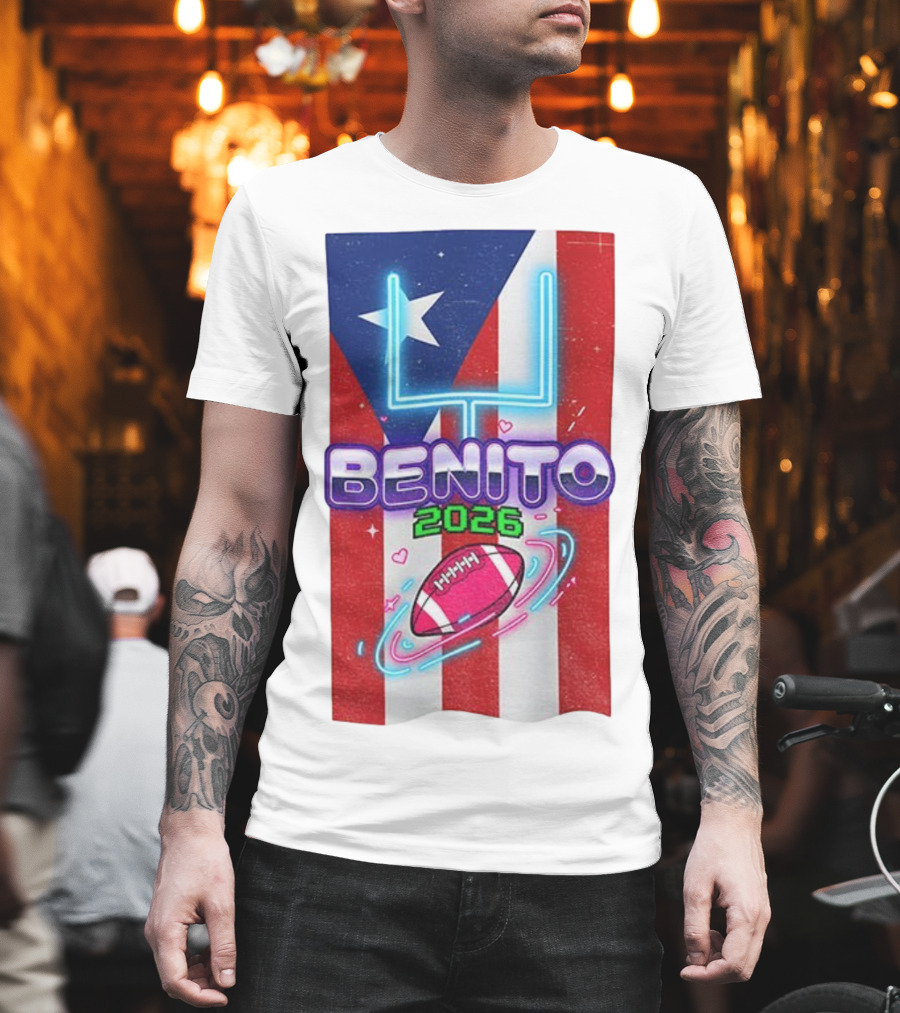 Benito 2026 Bad Bunny Super Bowl Halftime Show Fan Football Puerto Rico Flag T-Shirt