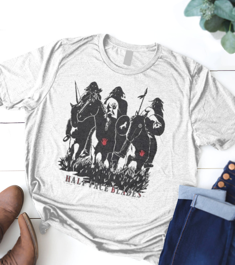 Half Face Blades War Party Red Hands Silhouette T-Shirt