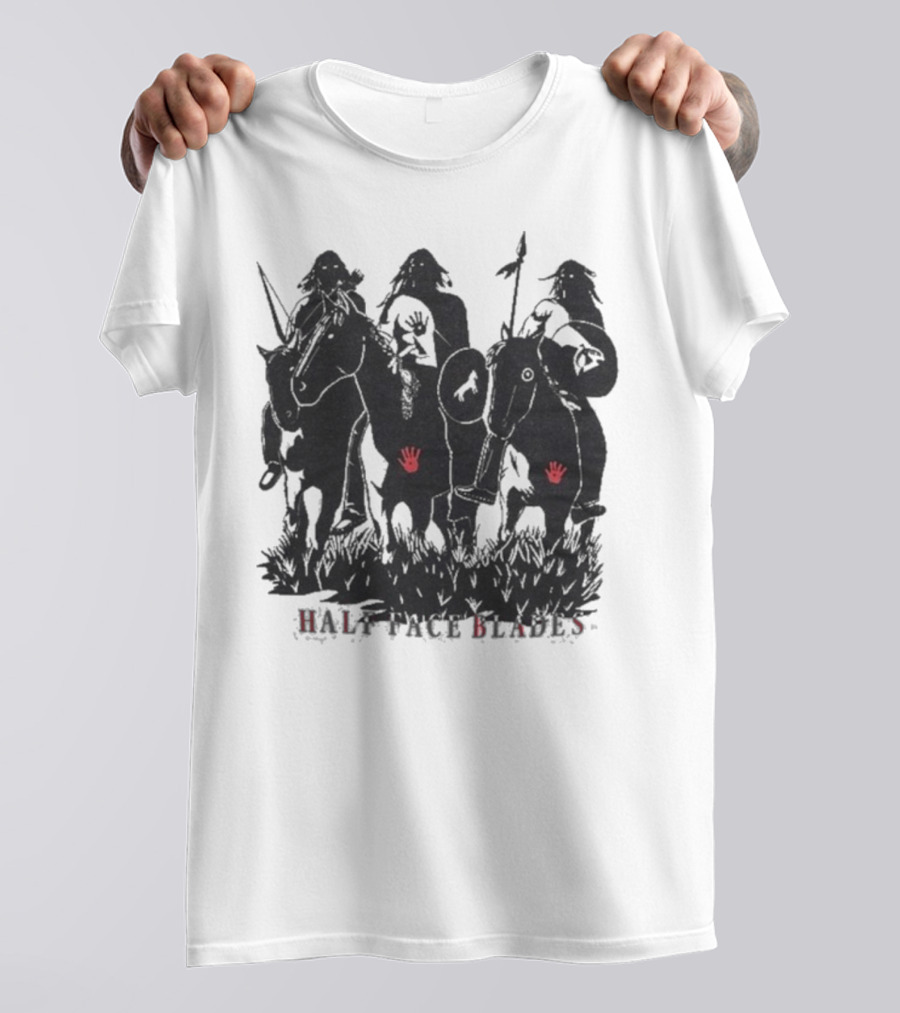Half Face Blades War Party Red Hands Silhouette T-Shirt