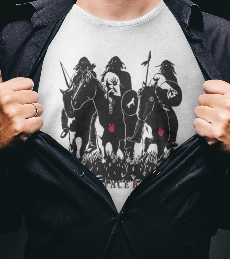 Half Face Blades War Party Red Hands Silhouette T-Shirt