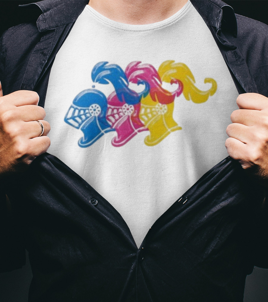 James Boogie Risso Knight Helmet Trio Blue Pink Yellow T-Shirt