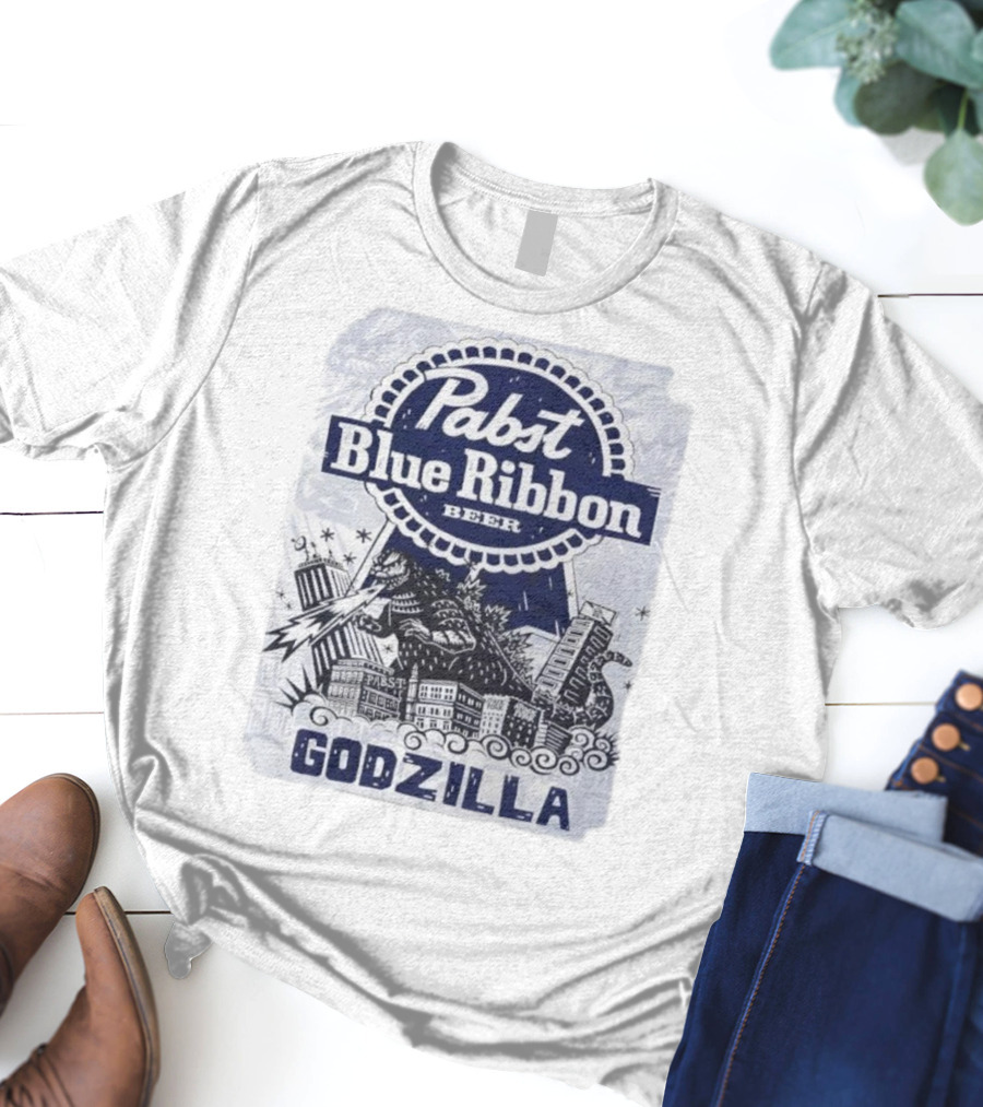Pabst Blue Ribbon Beer Godzilla Monster Rampage Retro T-Shirt