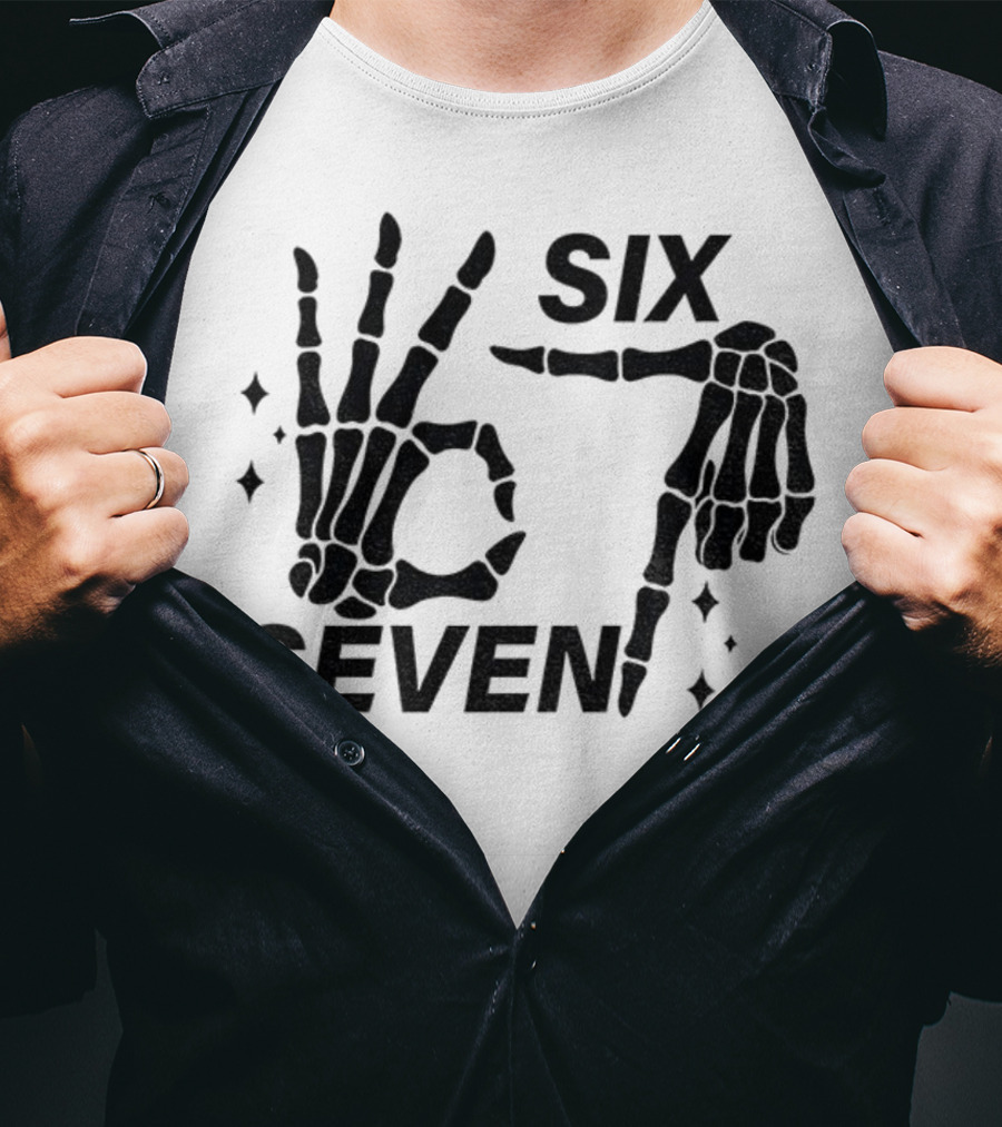 Six Seven Meme Skeleton Hands Funny Halloween T-Shirt
