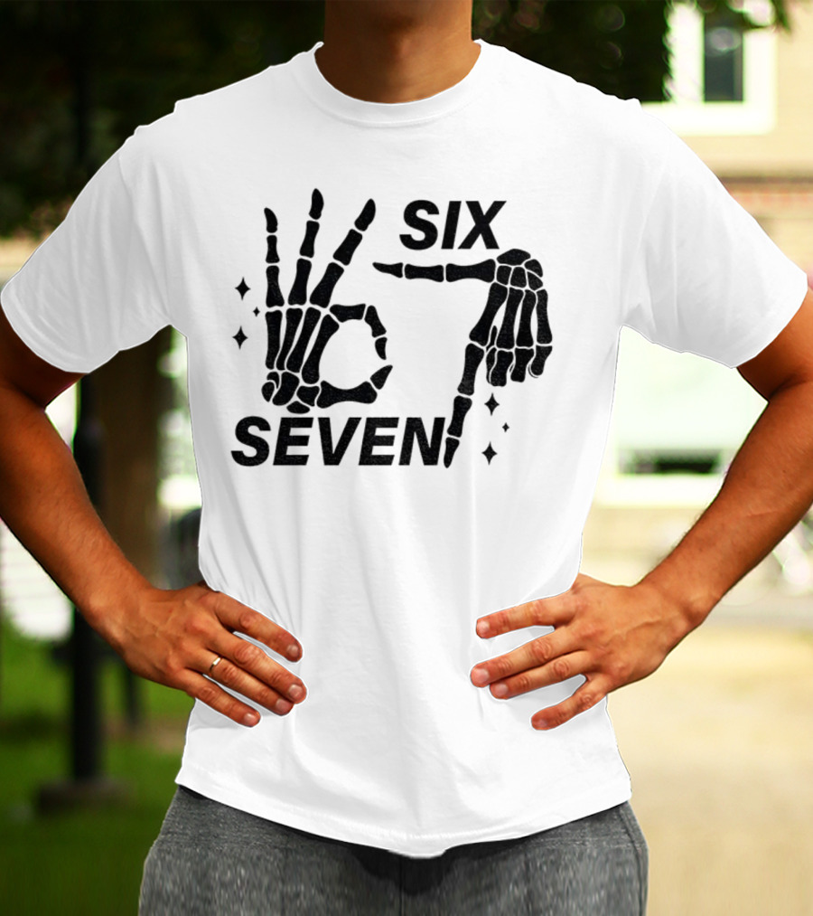 Six Seven Meme Skeleton Hands Funny Halloween T-Shirt