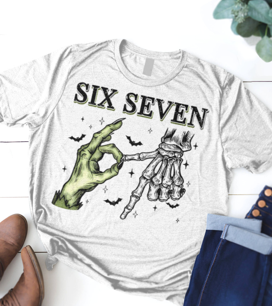 Spooky Season Witch Skeleton Hands Six Seven Meme T-Shirt