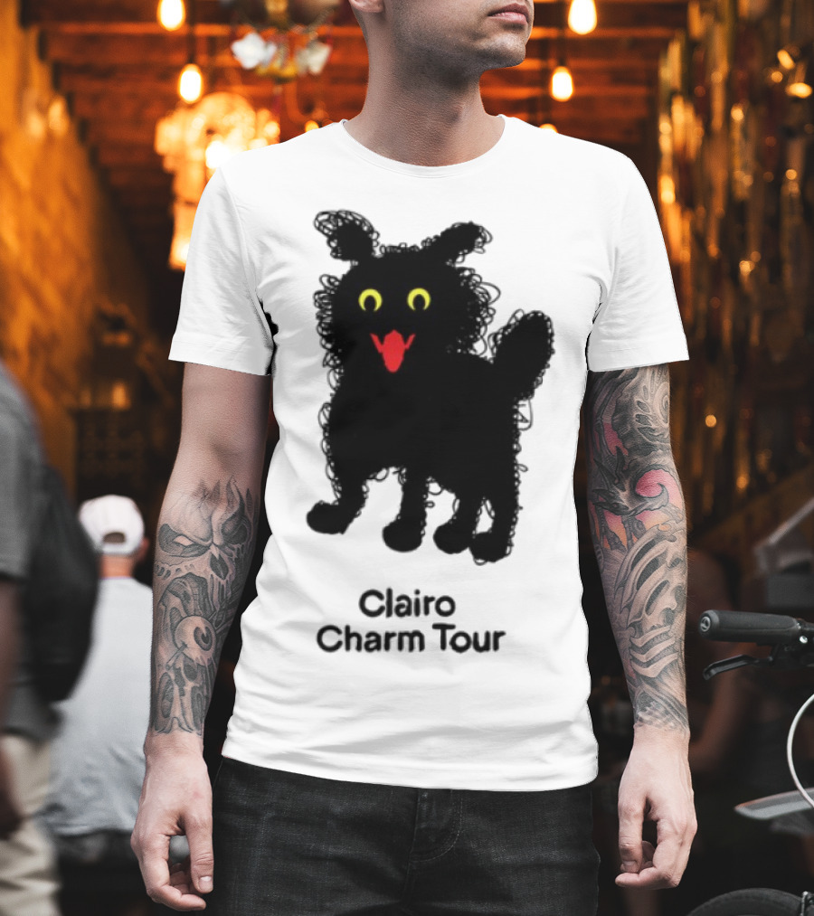 Clairo Charm Tour Yellow Eyes Red Tongue Fuzzy Cat T-Shirt