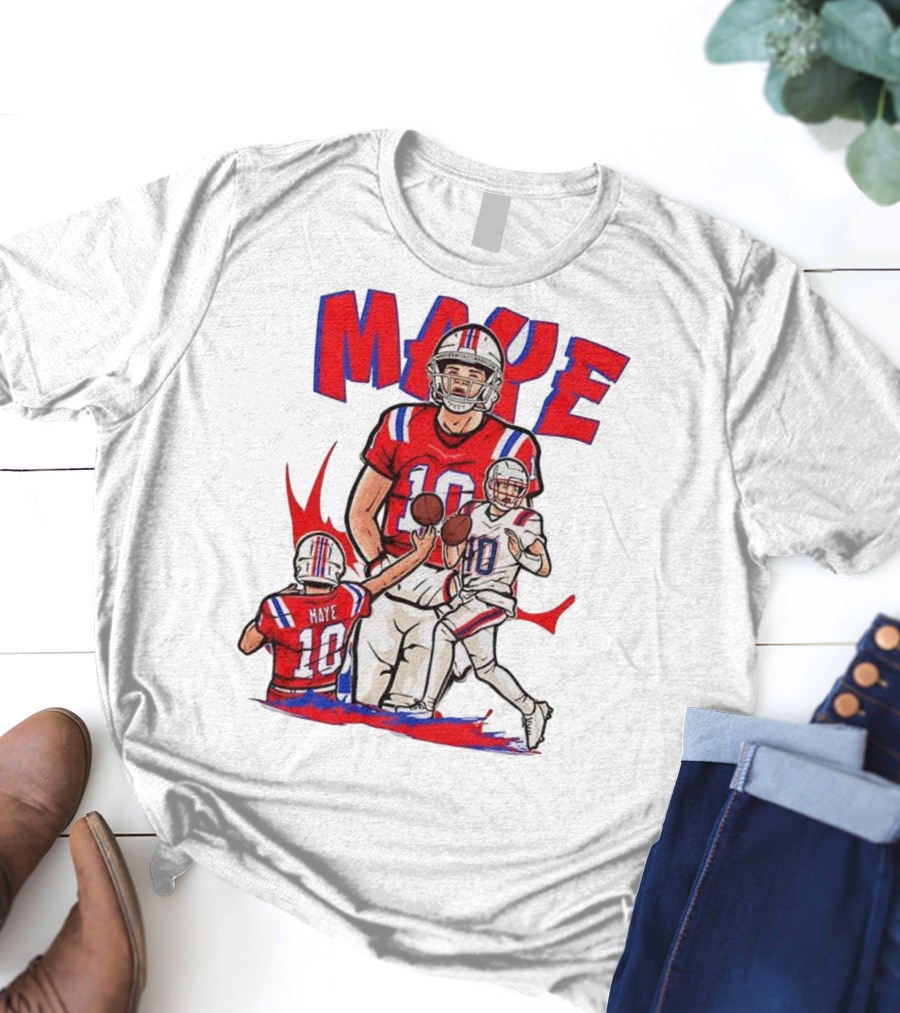 Drake Maye 10 New England Patriots Football Cartoon Style T-Shirt
