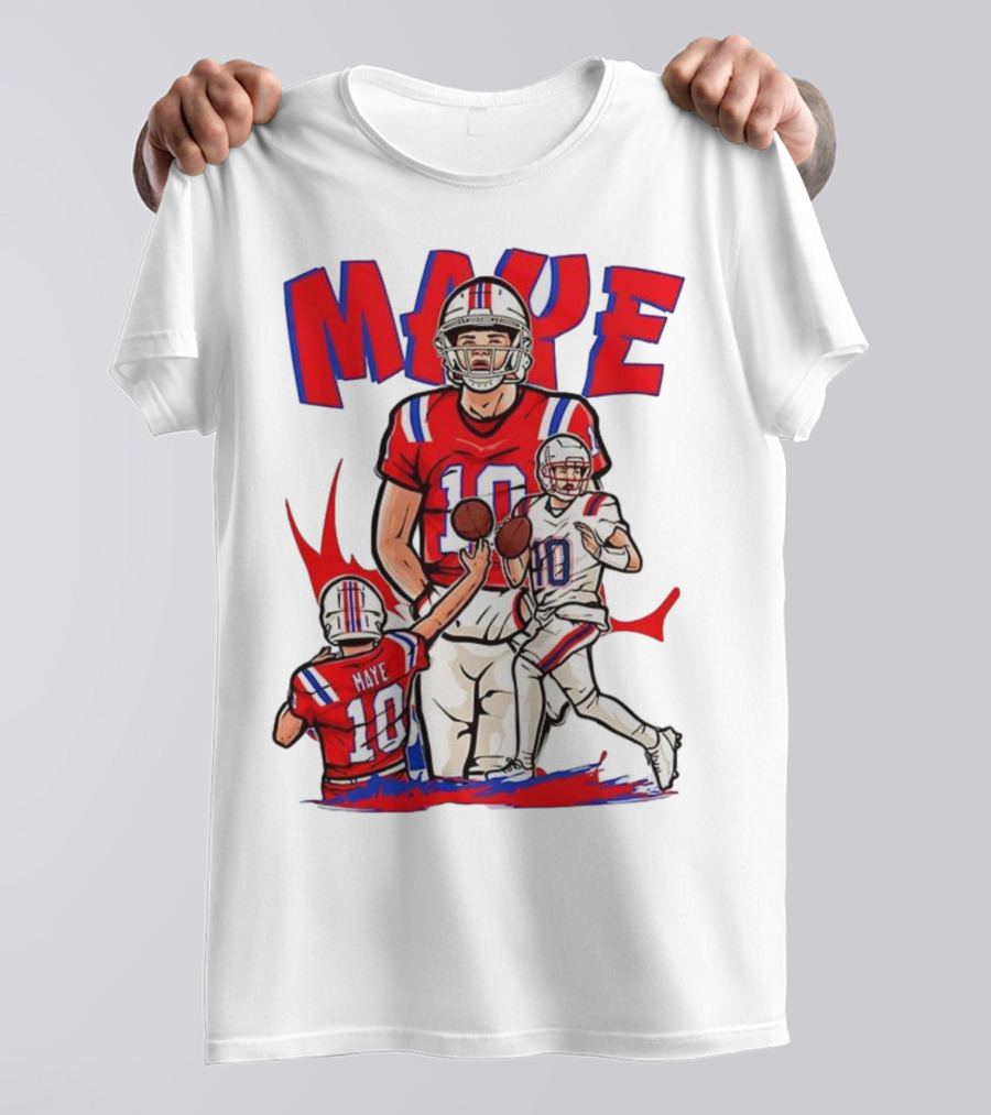 Drake Maye 10 New England Patriots Football Cartoon Style T-Shirt