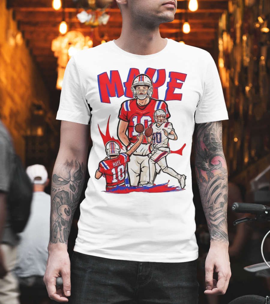 Drake Maye 10 New England Patriots Football Cartoon Style T-Shirt