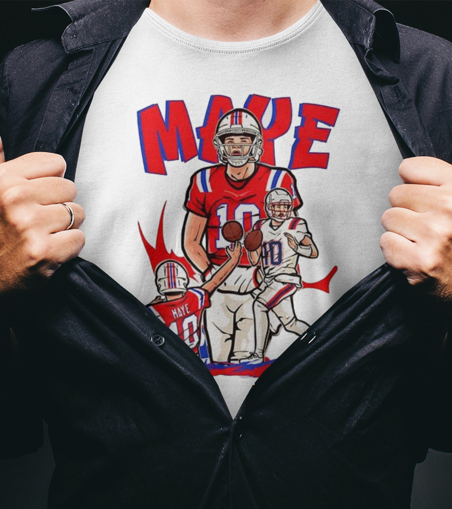 Drake Maye 10 New England Patriots Football Cartoon Style T-Shirt