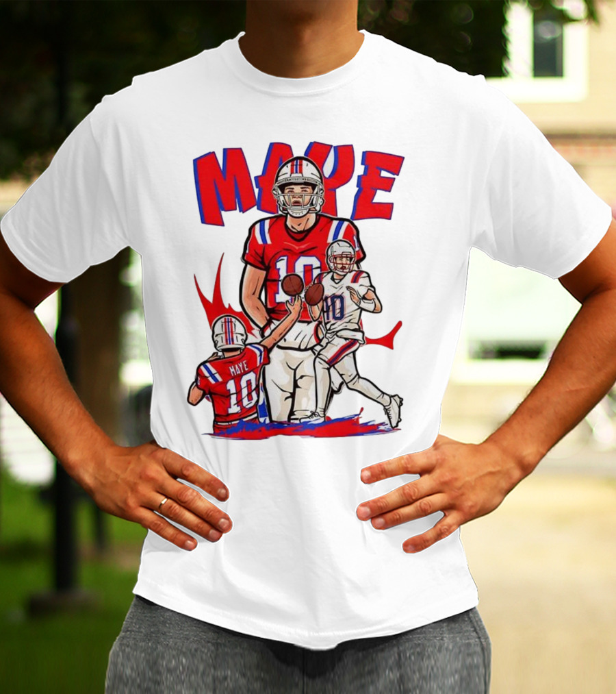 Drake Maye 10 New England Patriots Football Cartoon Style T-Shirt