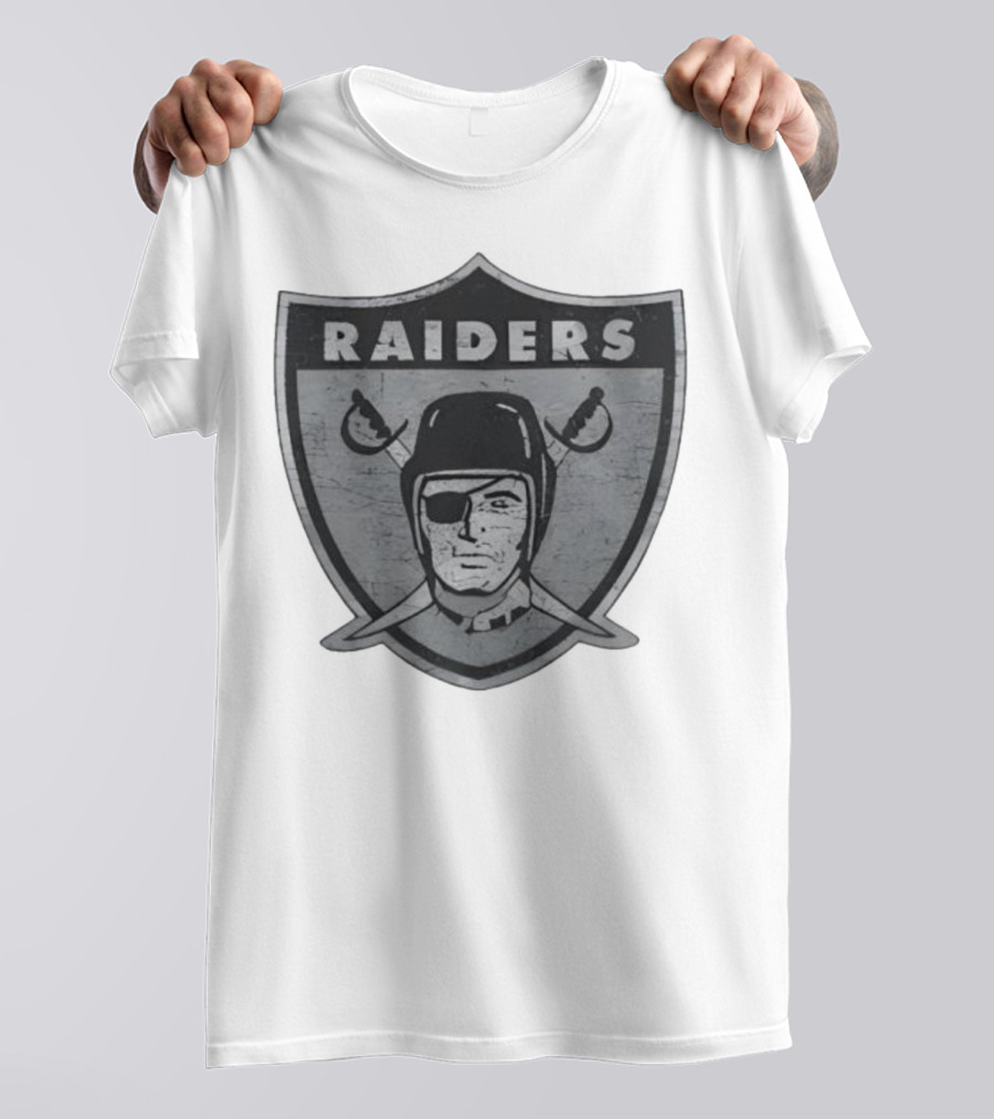 Raiders NFL Football Shield Patch Logo Silver And Black T-Shirt