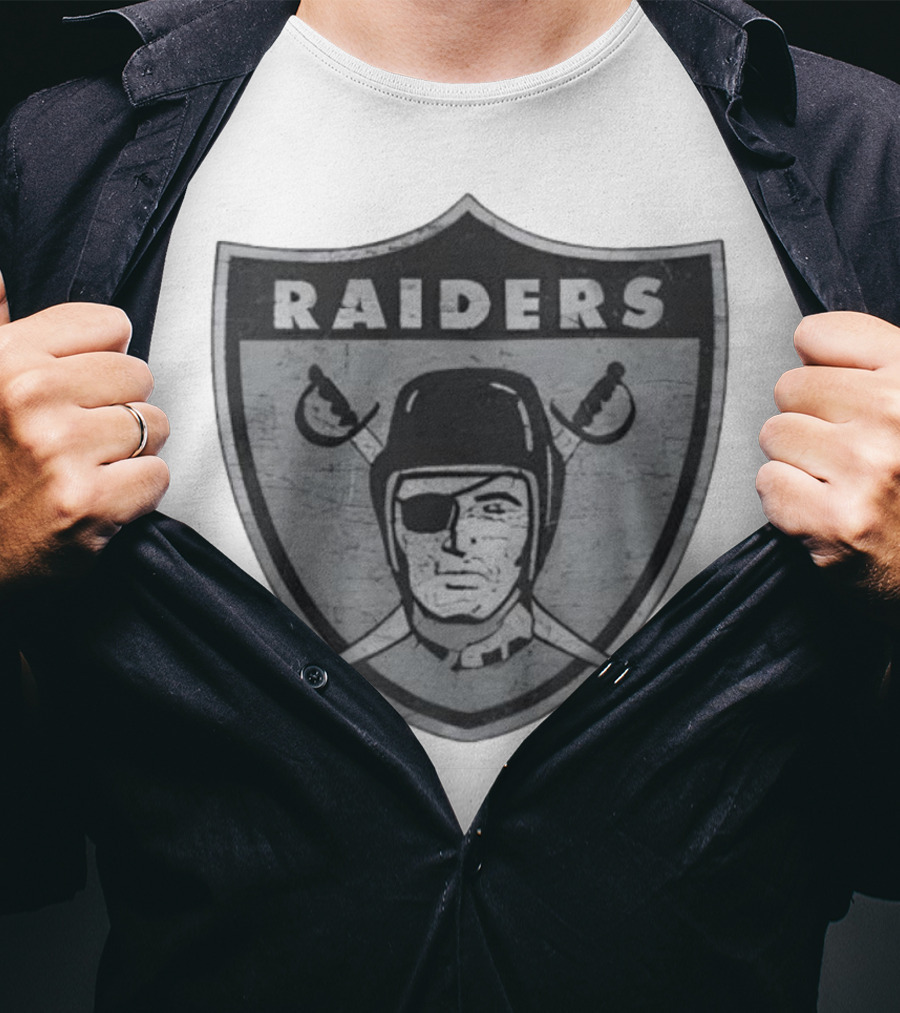 Raiders NFL Football Shield Patch Logo Silver And Black T-Shirt