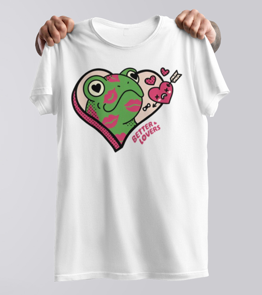 Better Lovers Love Frogs Heart Kisses Fun Graphic T-Shirt