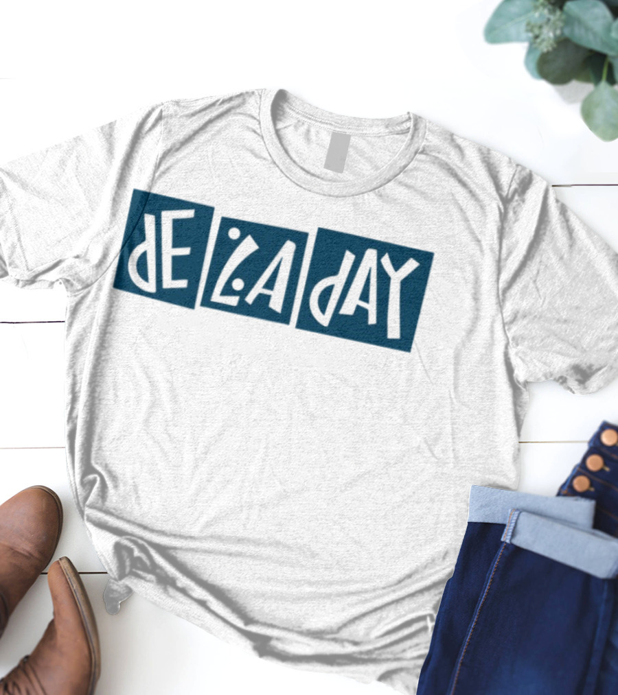 De La Day Text Typography Style In Blue Squares T-Shirt