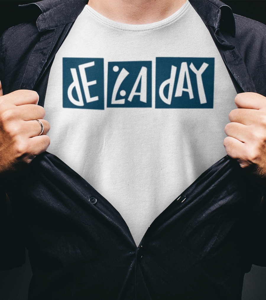De La Day Text Typography Style In Blue Squares T-Shirt