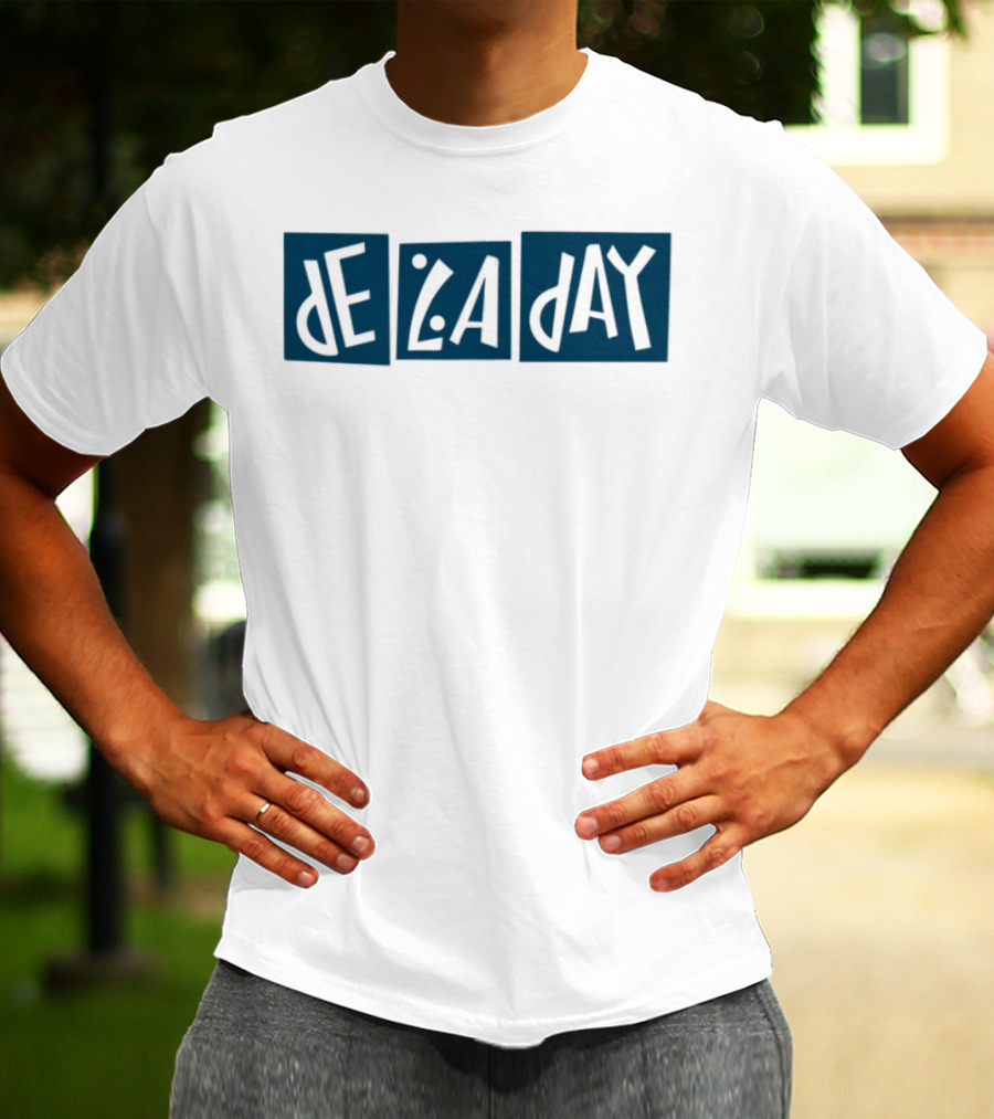 De La Day Text Typography Style In Blue Squares T-Shirt