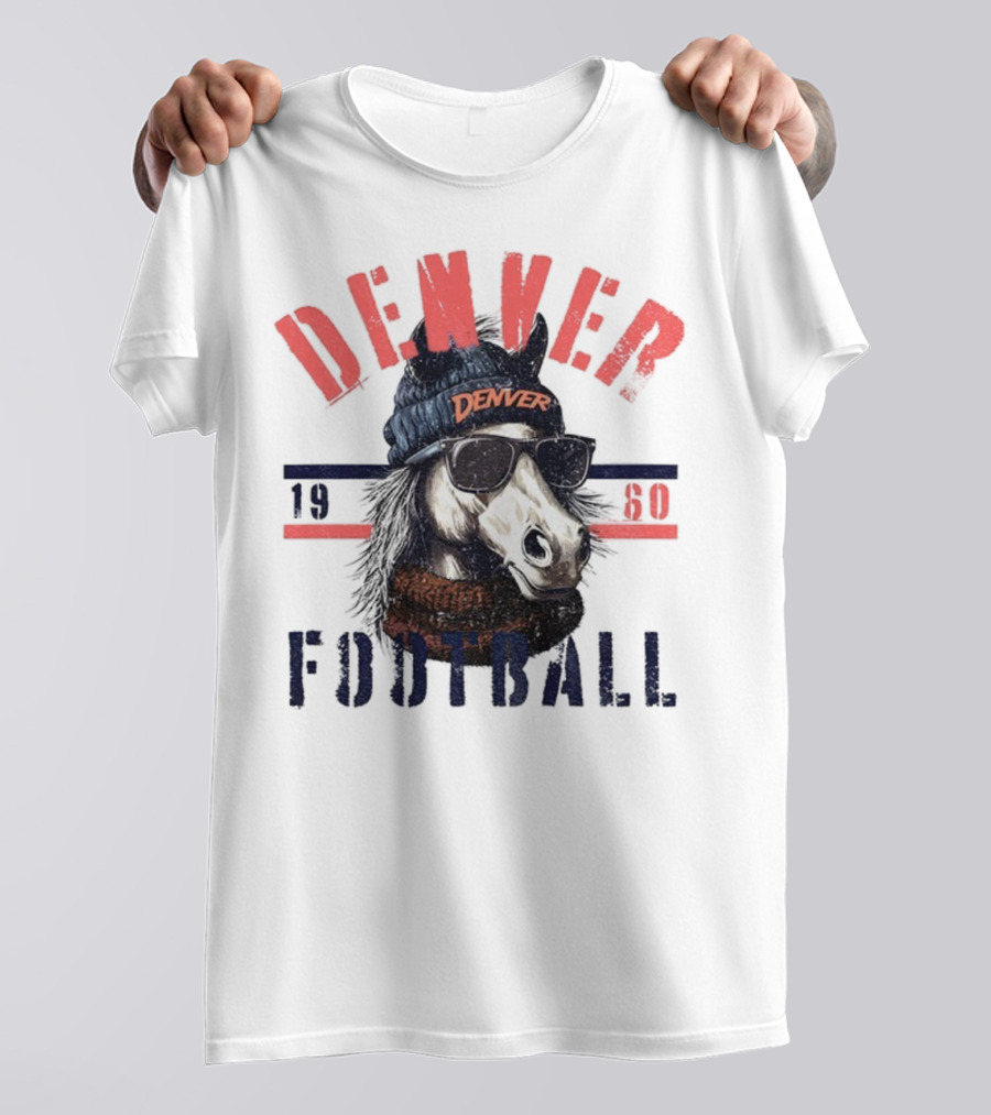 Denver Broncos Football Horse With Sunglasses And Beanie Est 1960 T-Shirt