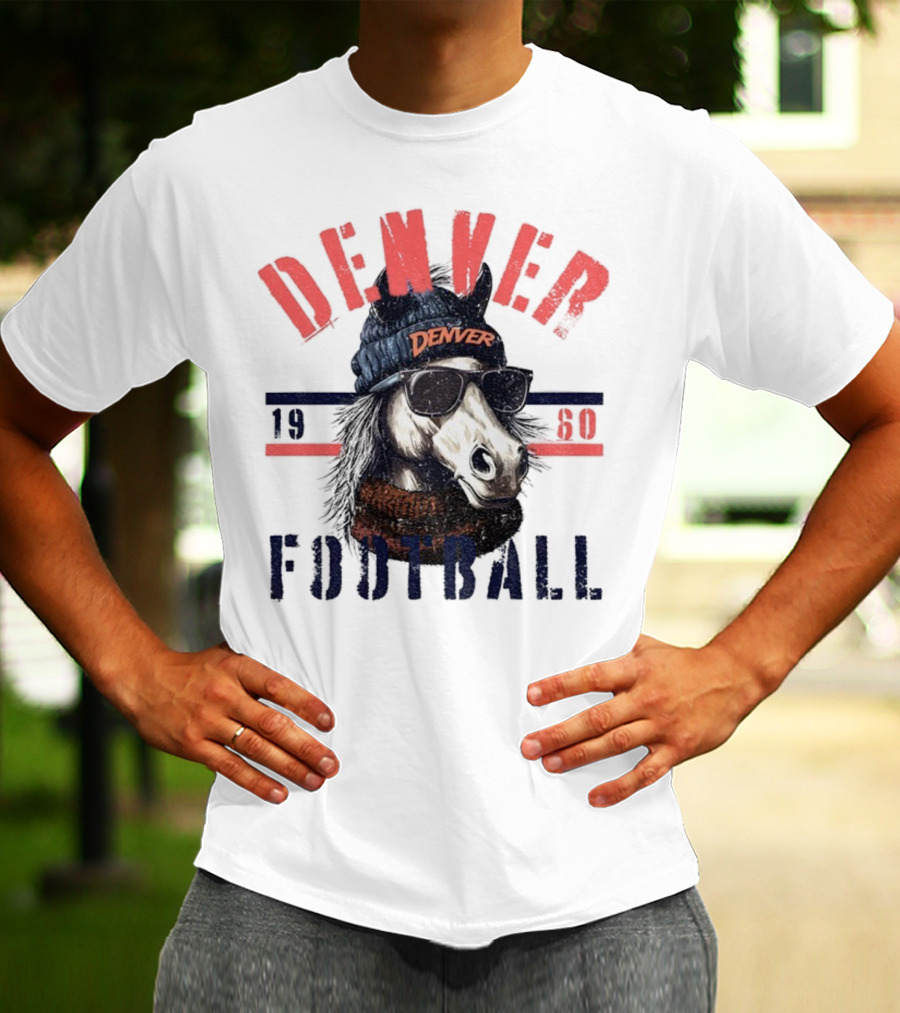 Denver Broncos Football Horse With Sunglasses And Beanie Est 1960 T-Shirt