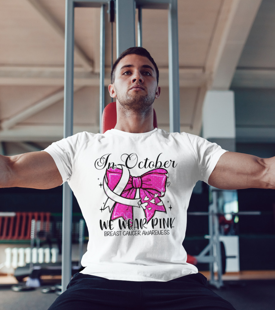 In October We Wear Pink Breast Cancer Awareness Coquette Bow T-Shirt