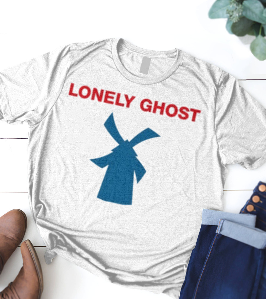 Lonely Ghost Windmill Classic Red Text Blue Silhouette T-Shirt