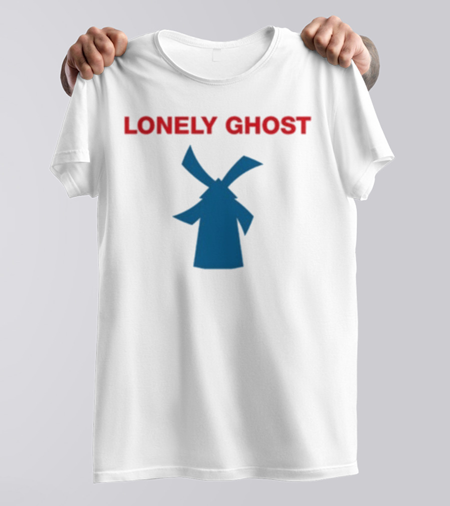 Lonely Ghost Windmill Classic Red Text Blue Silhouette T-Shirt