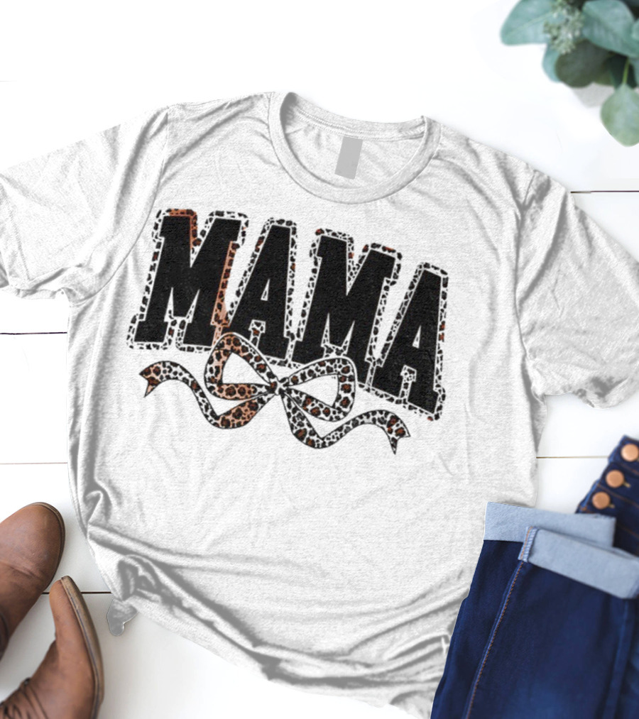 Mama Leopard Print Coquette Bow T-Shirt