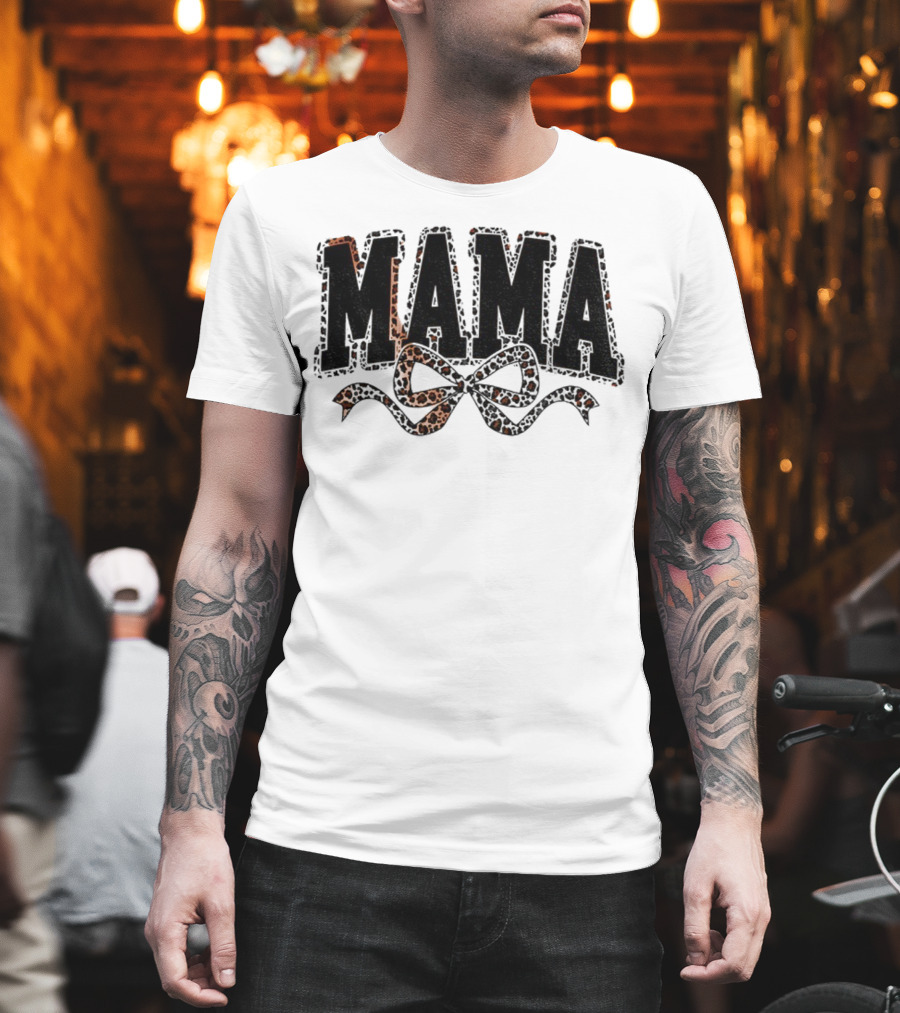 Mama Leopard Print Coquette Bow T-Shirt