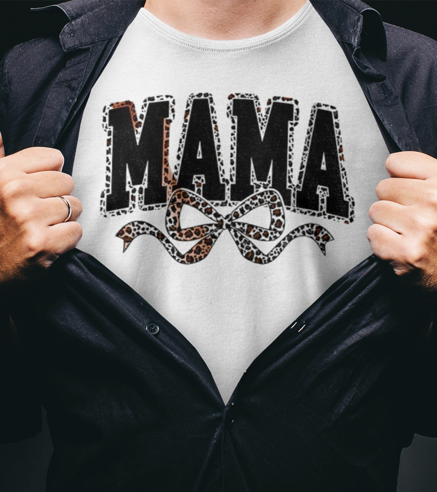 Mama Leopard Print Coquette Bow T-Shirt