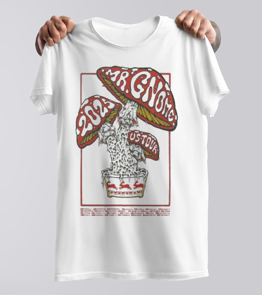 Mr. Gnome 2024 US Tour Mushroom Artwork Retro Psychedelic Print T-Shirt
