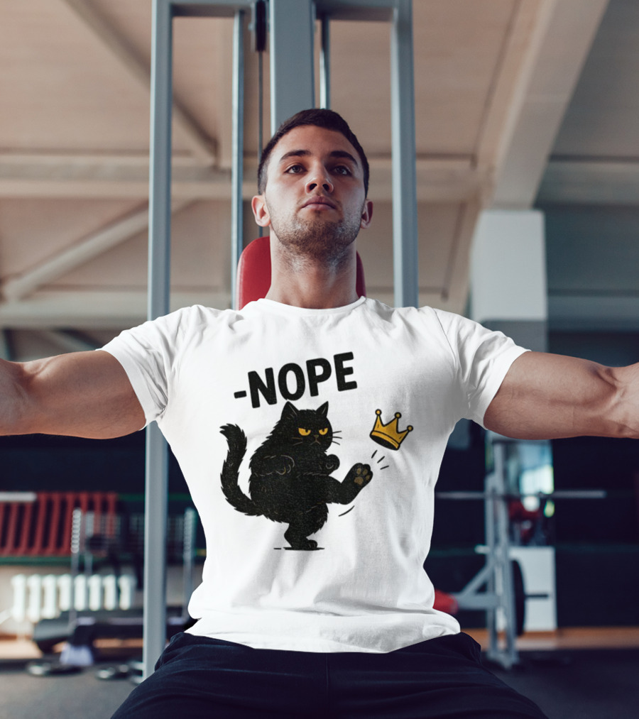 Nope Black Cat Kicking Crown Anti-Trump No Kings In America T-Shirt