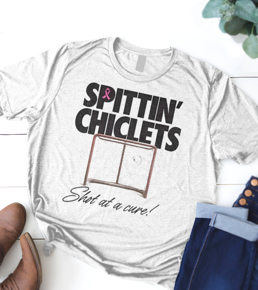 Spittin’ Chiclets Shot At A Cure Hockey Net Pink Ribbon T-Shirt