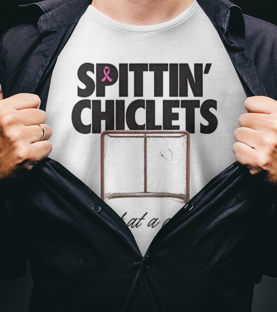 Spittin’ Chiclets Shot At A Cure Hockey Net Pink Ribbon T-Shirt