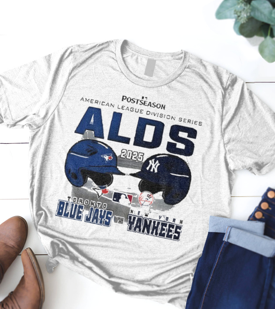 Toronto Blue Jays Vs New York Yankees 2025 ALDS MLB Postseason Helmets Bats Showdown T-Shirt
