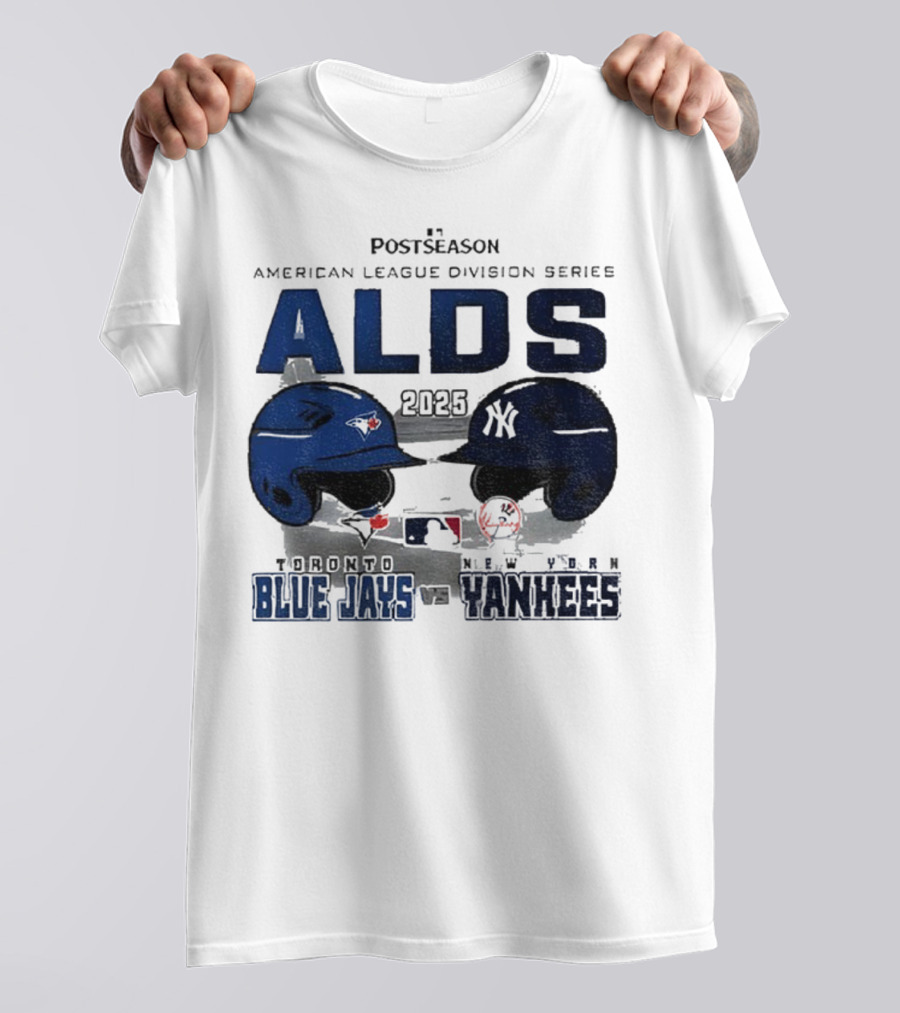 Toronto Blue Jays Vs New York Yankees 2025 ALDS MLB Postseason Helmets Bats Showdown T-Shirt