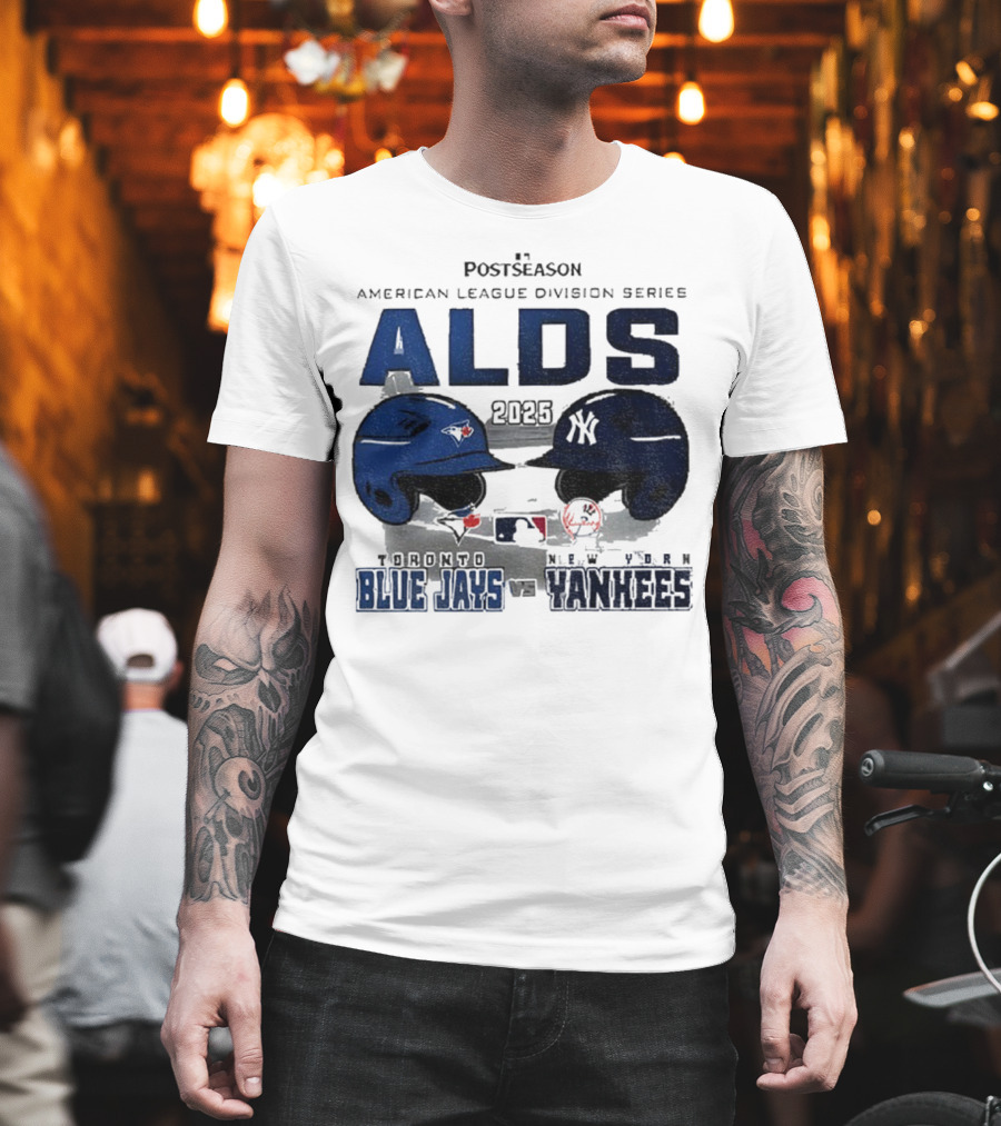Toronto Blue Jays Vs New York Yankees 2025 ALDS MLB Postseason Helmets Bats Showdown T-Shirt