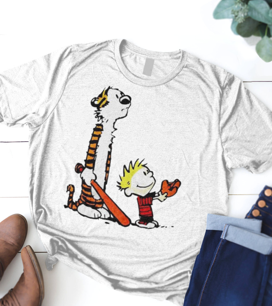 Calvin And Hobbes Baseball Glove And Bat Playtime T-Shirt