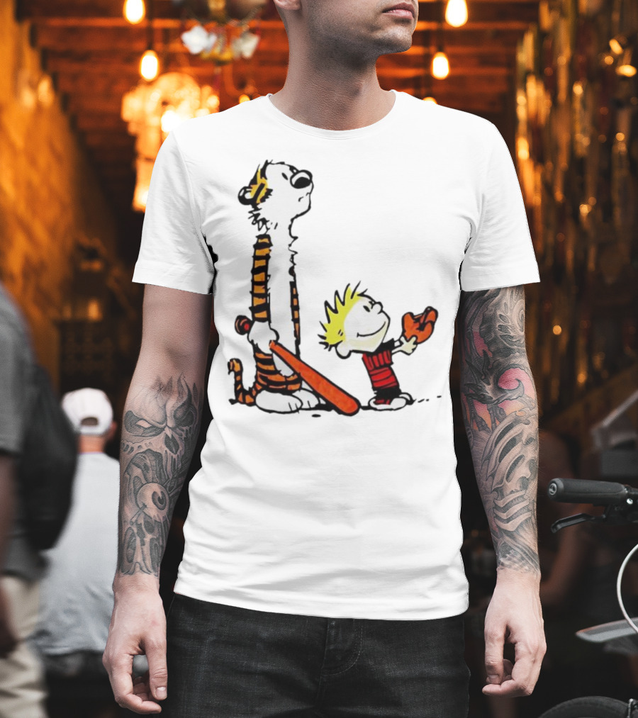 Calvin And Hobbes Baseball Glove And Bat Playtime T-Shirt