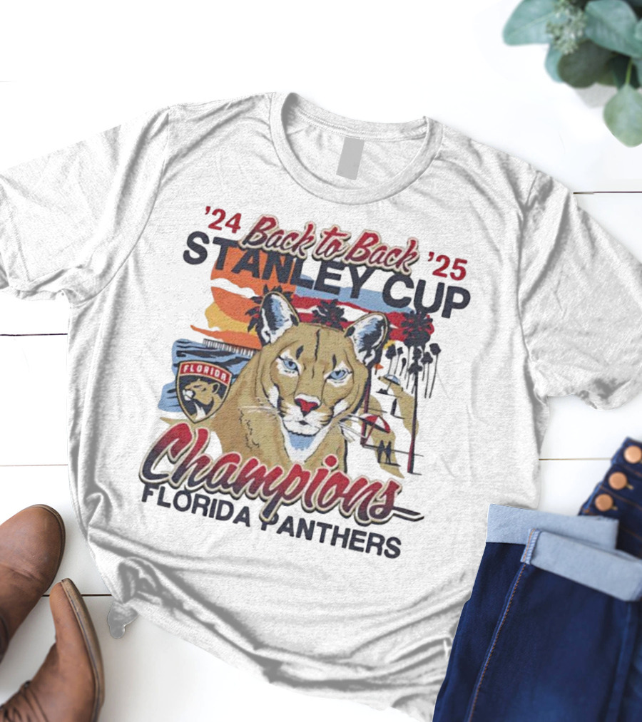 Florida Panthers Back To Back 2024 2025 Stanley Cup Champions Sunset Franklin T-Shirt