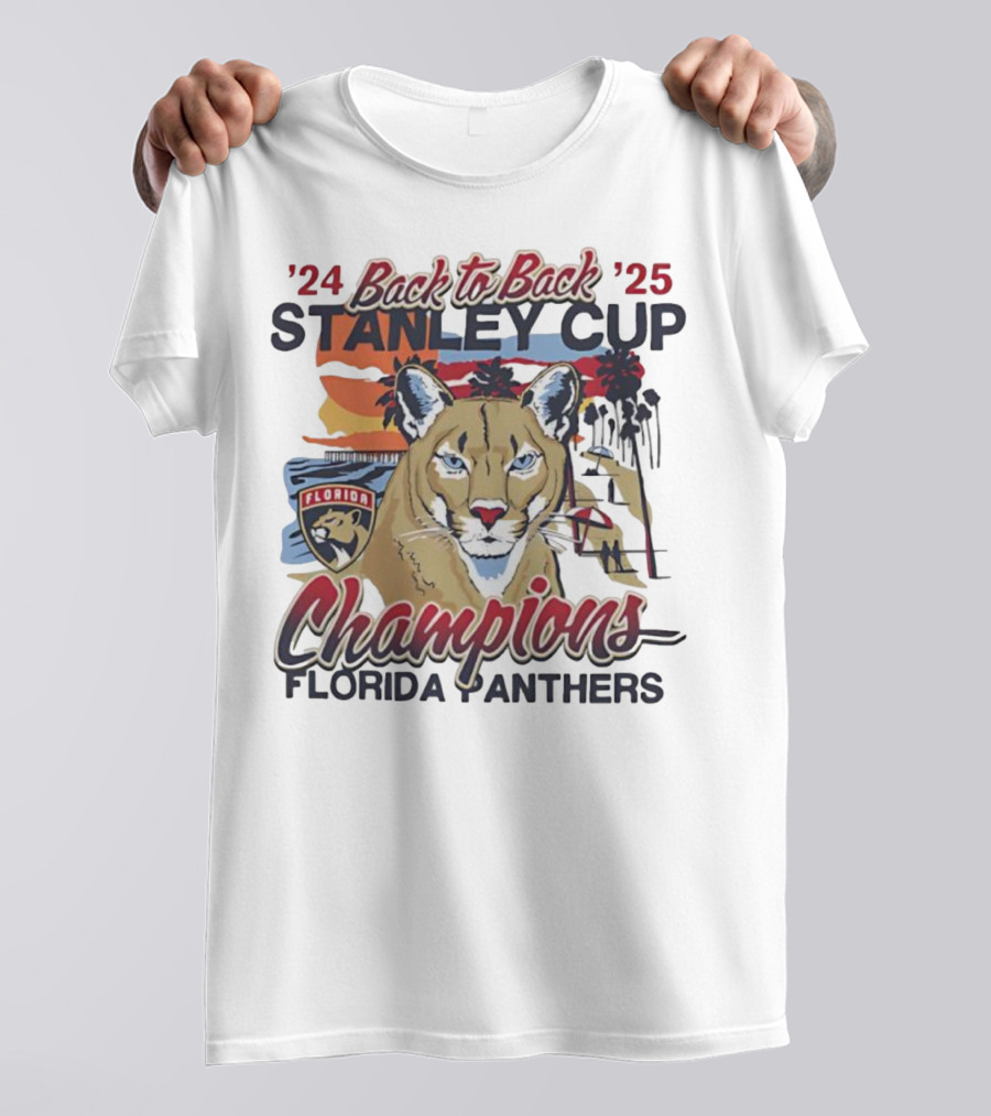 Florida Panthers Back To Back 2024 2025 Stanley Cup Champions Sunset Franklin T-Shirt
