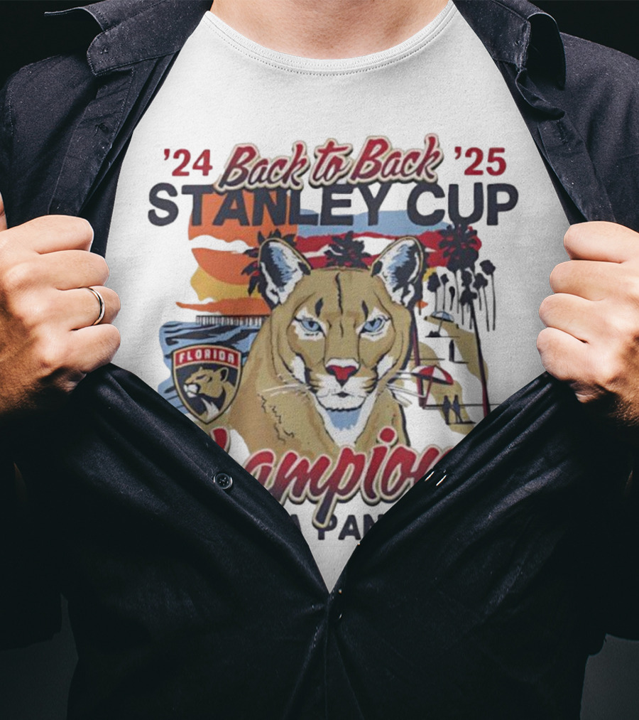 Florida Panthers Back To Back 2024 2025 Stanley Cup Champions Sunset Franklin T-Shirt