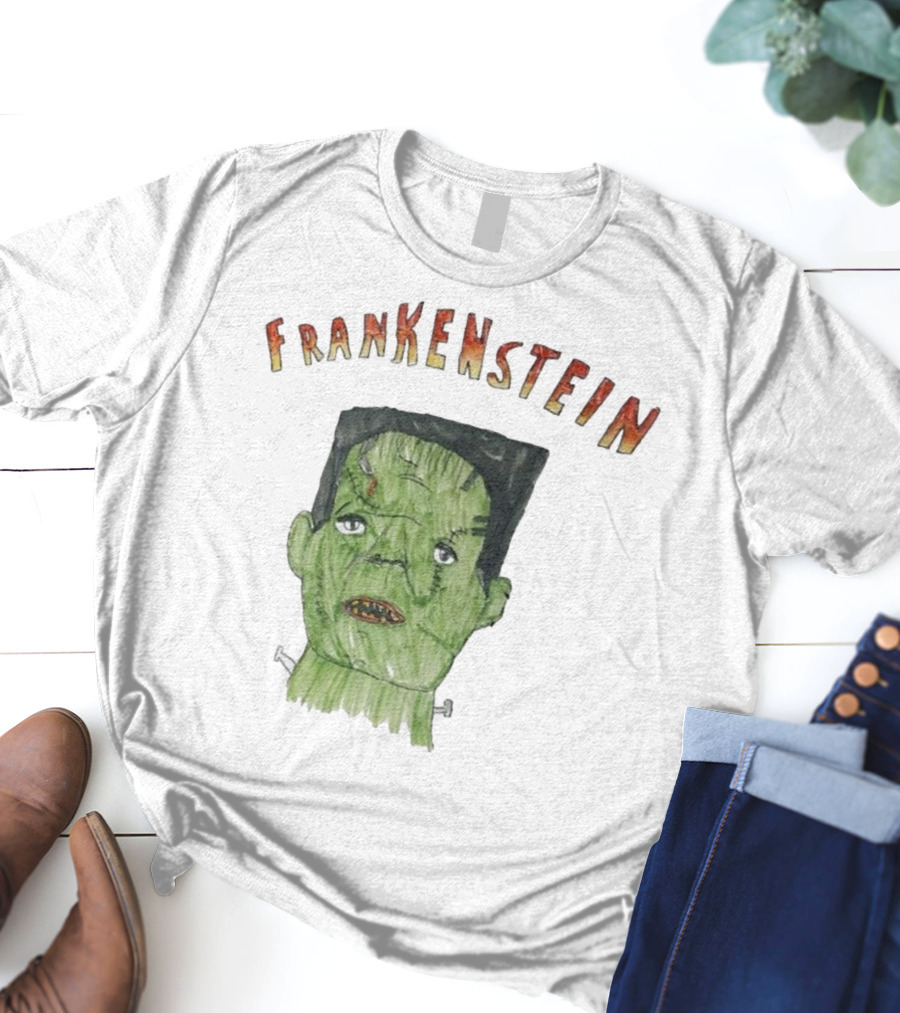 Frankenstein Hand-Drawn Green Monster Illustration T-Shirt