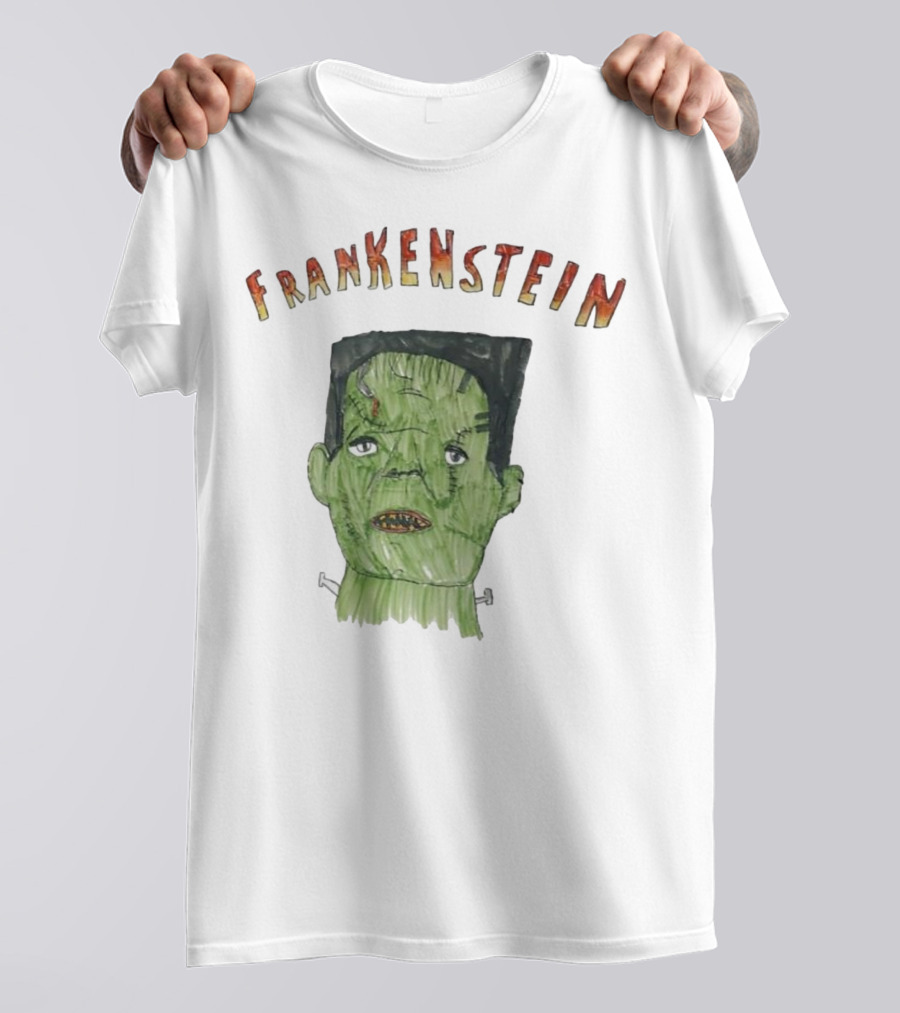 Frankenstein Hand-Drawn Green Monster Illustration T-Shirt