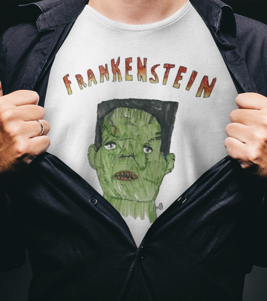 Frankenstein Hand-Drawn Green Monster Illustration T-Shirt