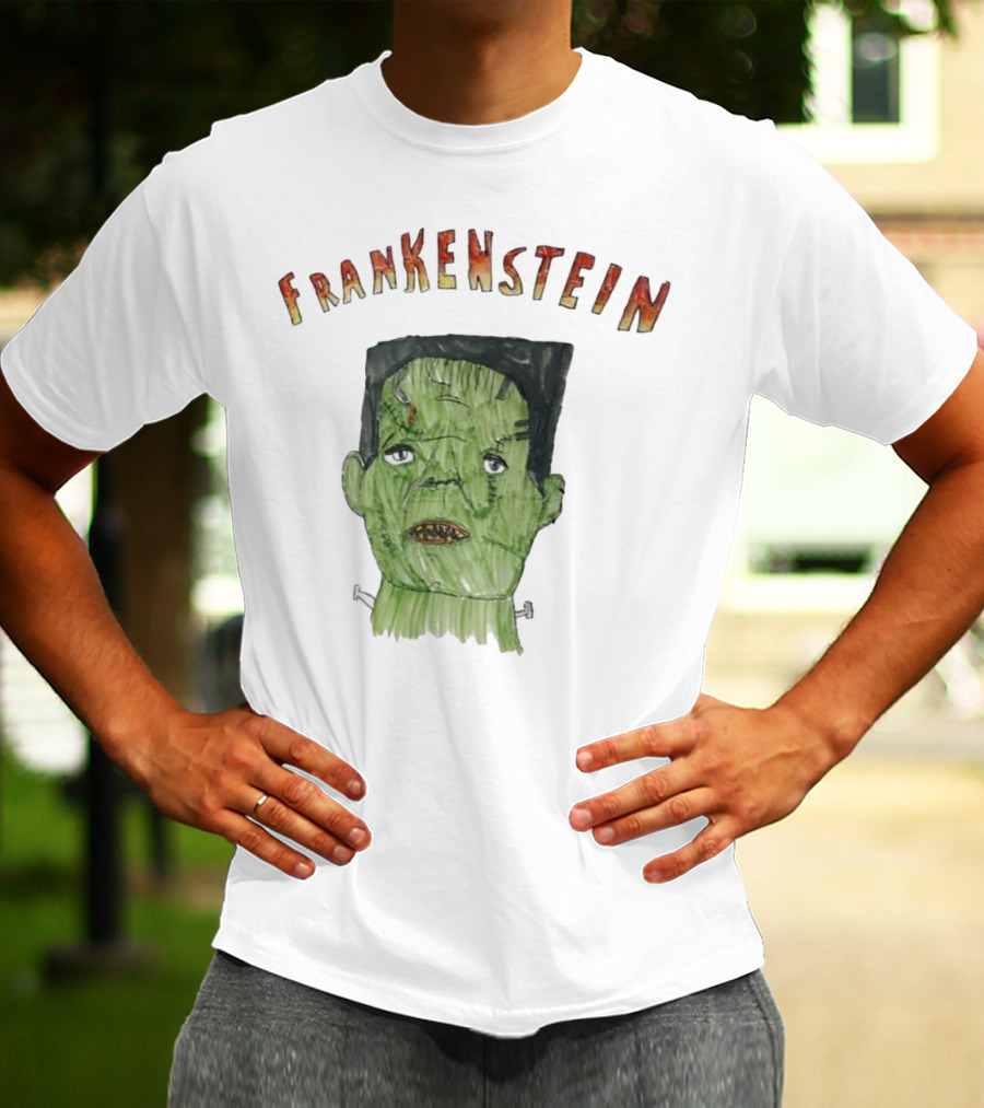 Frankenstein Hand-Drawn Green Monster Illustration T-Shirt