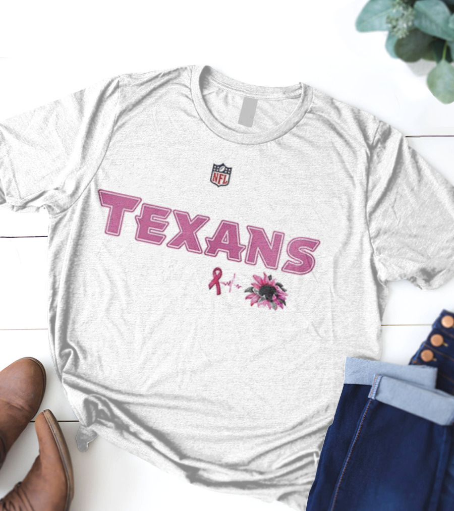 Texans Pink Ribbon NFL Breast Cancer Awareness Pink Flower T-Shirt