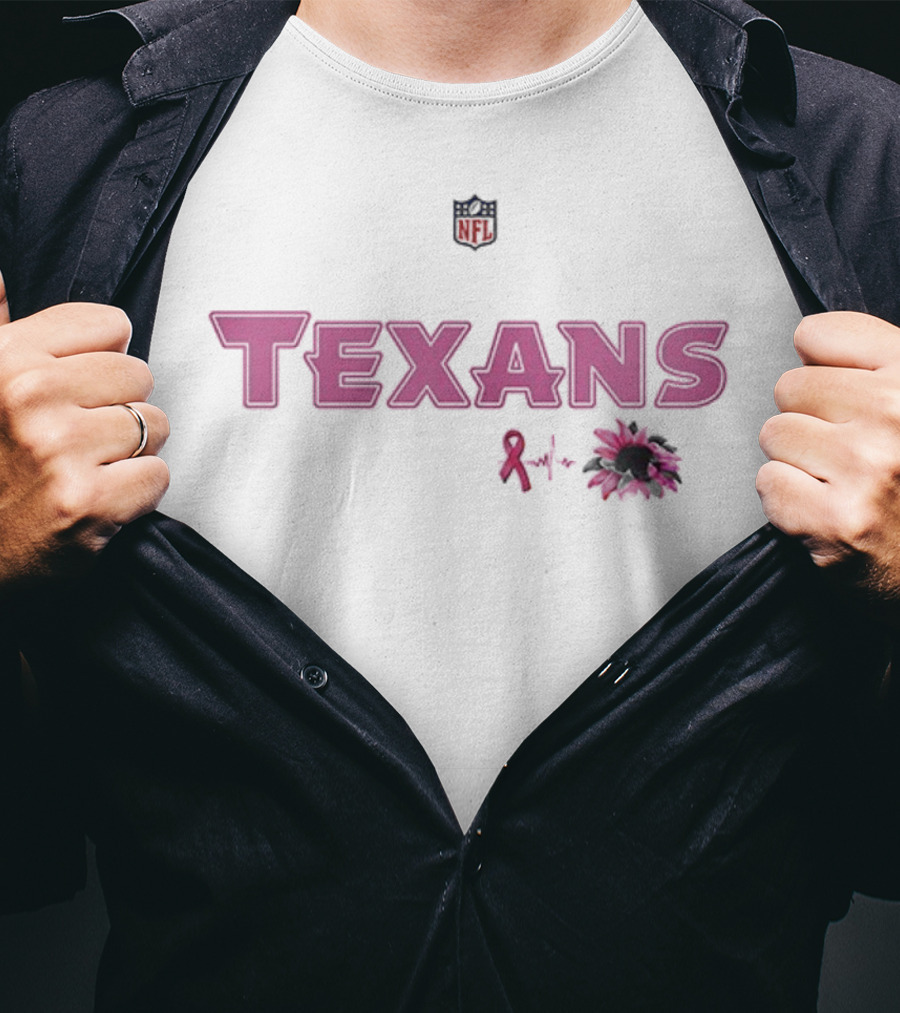 Texans Pink Ribbon NFL Breast Cancer Awareness Pink Flower T-Shirt