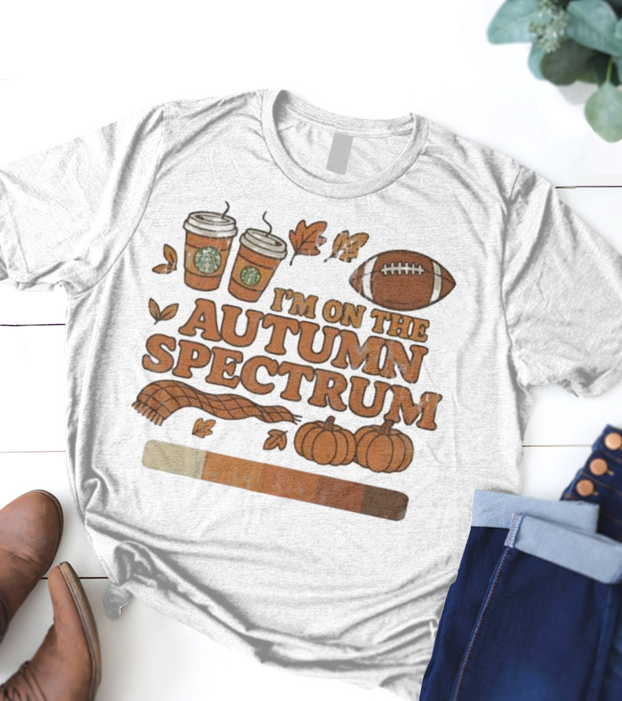 I’m On The Autumn Spectrum Pumpkin Spice Football Coffee Leaves T-Shirt